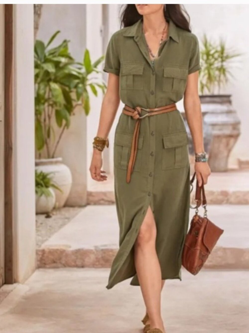 Sundance Olice Green Midi Dress Size Large NWT